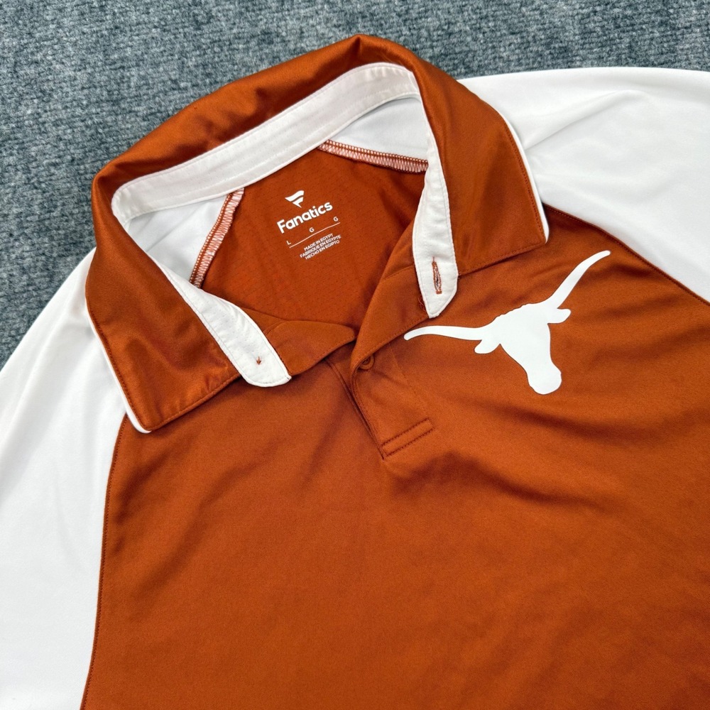 Fanatics‎ Polo Shirt Large Burnt Orange Texas Longhorns Raglan Excellent Mens